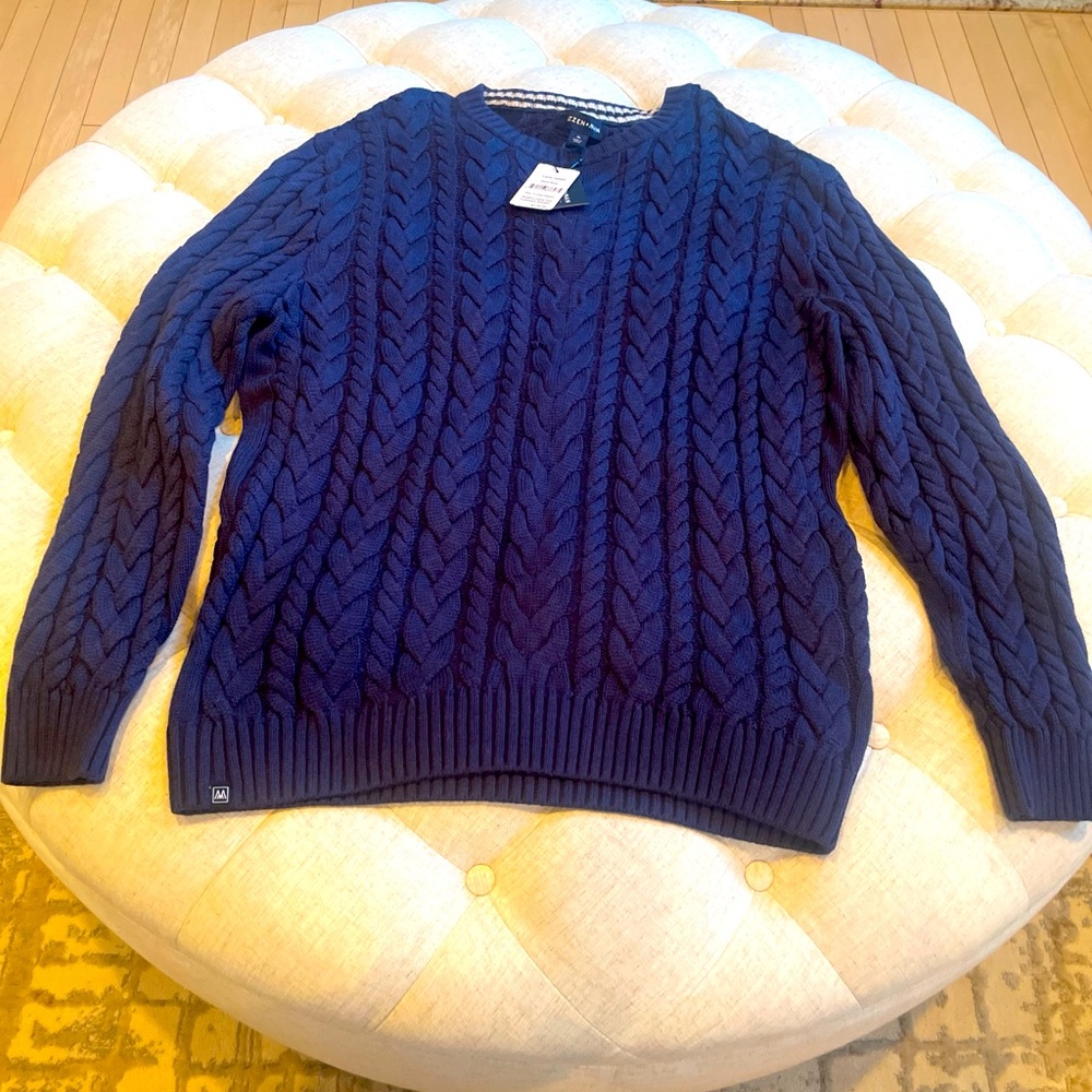 Mizzen Main Sweater Mens XLarge Pullover Redford Cable Knit Blue Grandpop NWT XL